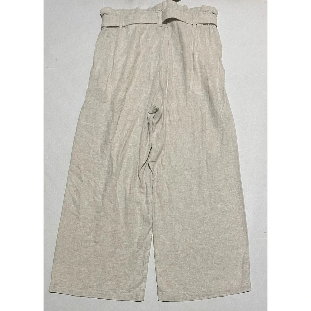 Banana Republic Linen Blend Pants Size 10 X 28.5 Women's Wide Leg Beige Paperbag